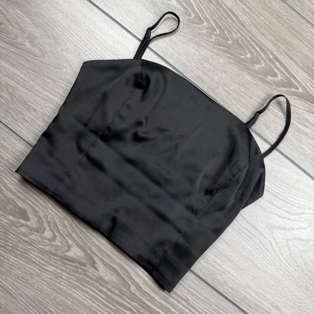 Sunday Best Women Camisole Satin Smocked Back Cropped Black 2XS